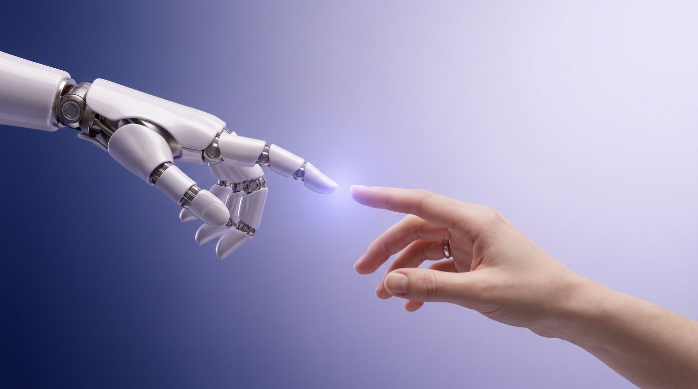 Robotic and human hands meeting